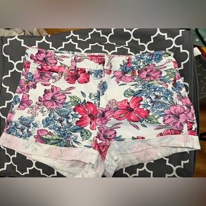 Forever 21 Pink and Blue Jean Shorts with Distressed Hem